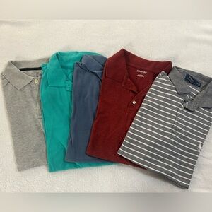 Assorted Men's Polo Shirts - Gray, Teal, Blue, Red, and Gray Striped